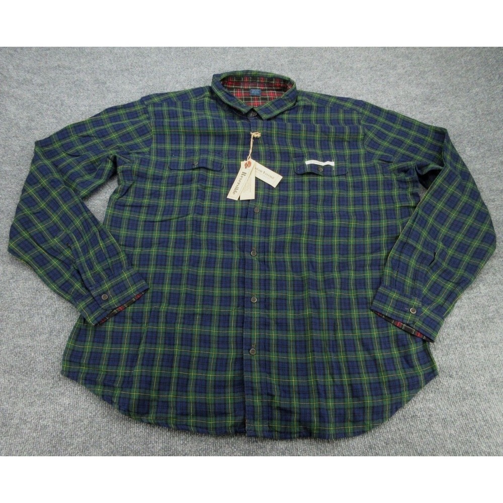 Tailor Vintage Mens Shirt NWT Regular Green Reversible Plaid Flannel 2-in-1 XXL